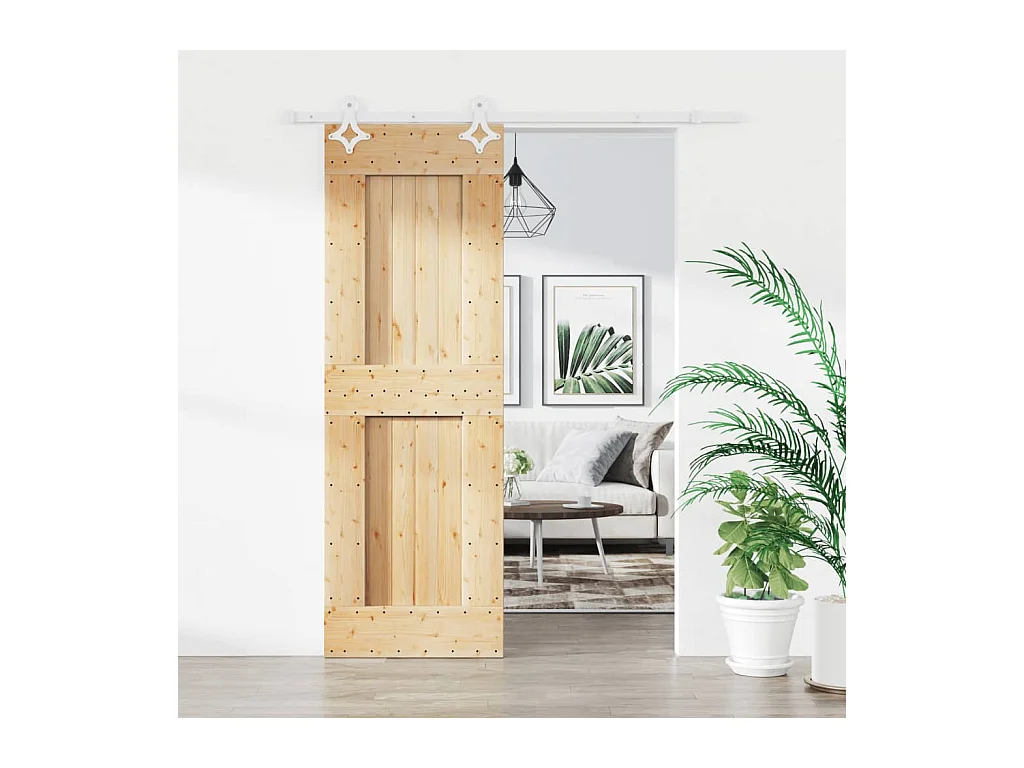 Kit puerta corredera y herrajes 70x210 cm pino macizo