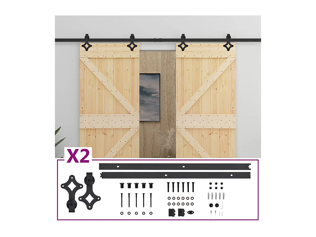 Schuifdeur met beslagset 90x210cm Massief grenen