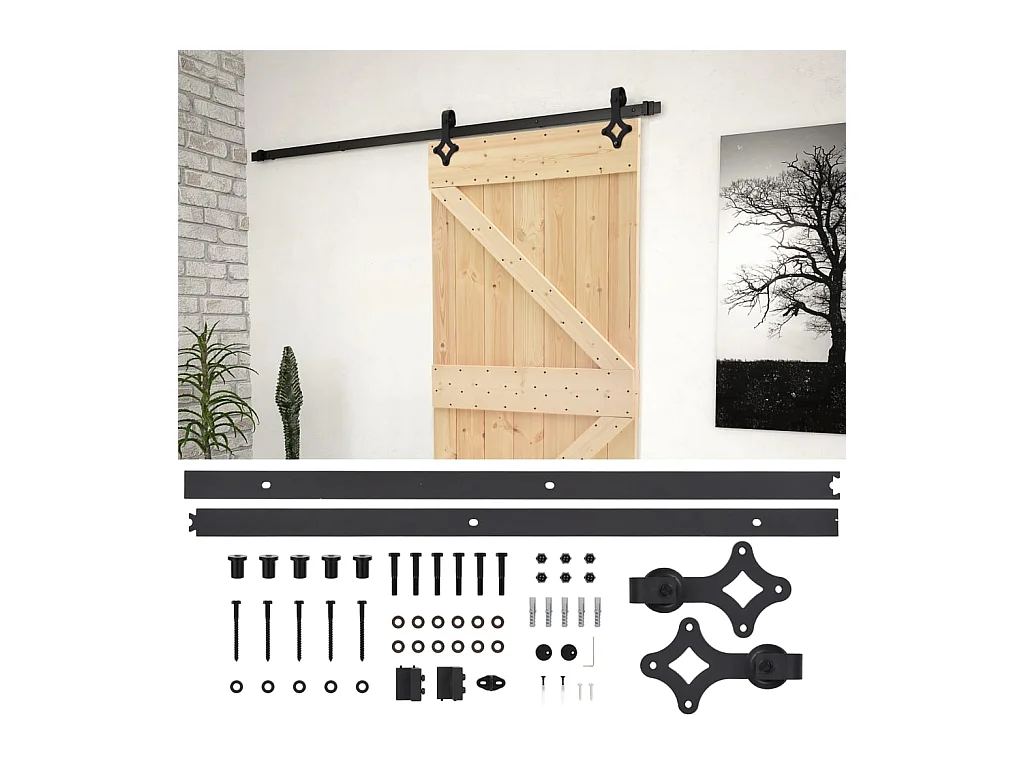 Schuifdeur met beslagset 90x210cm Massief grenen