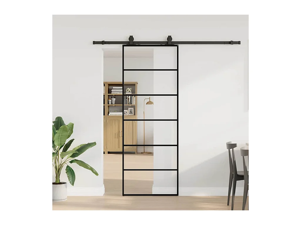 Porte coulissante kit de quincaillerie noir 76x205 cm verre ESG