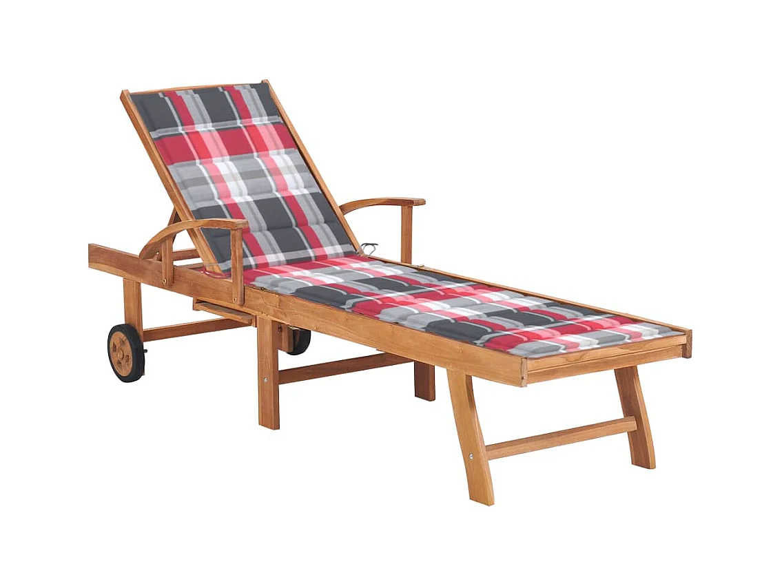 Sillón con cojín de cuadros rojos Madera maciza de teca