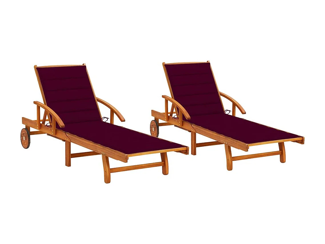 Chaises longues lot de 2 avec coussins Bois d'acacia solide