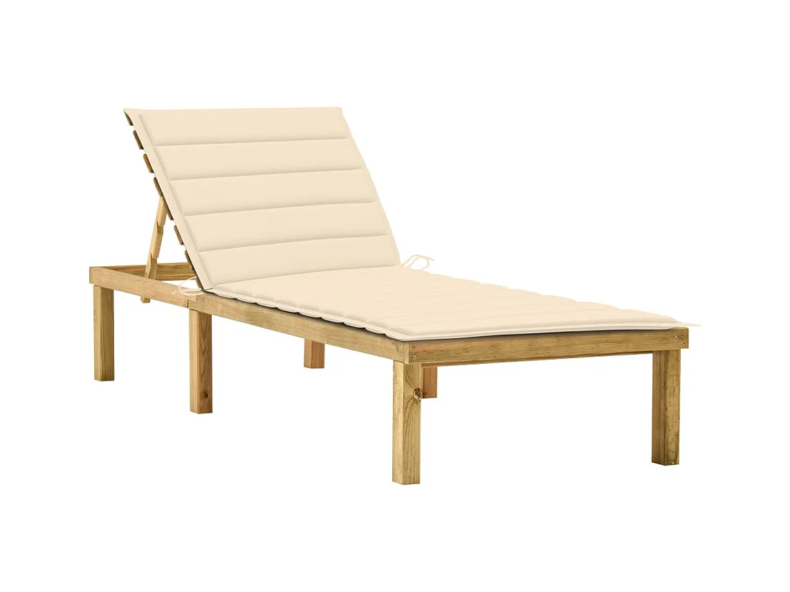 Chaise longue avec coussin crème Bois de pin imprégné