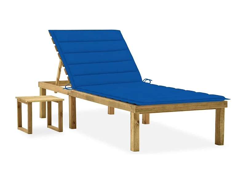Chaise longue de jardin avec table et coussin Pin imprégné