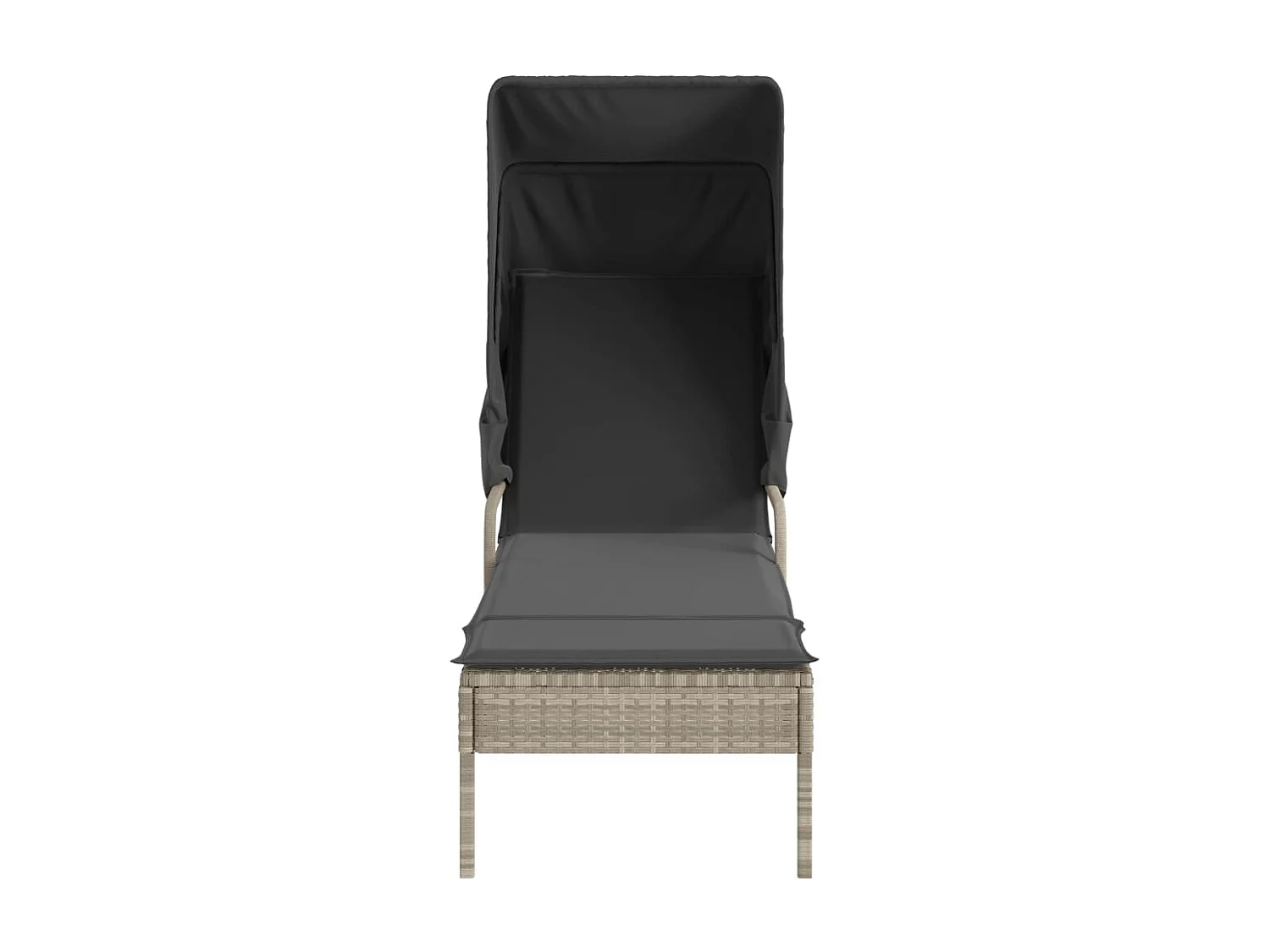 Chaise longue con tenda da sole e tavolo in resina intrecciata grigio chiaro