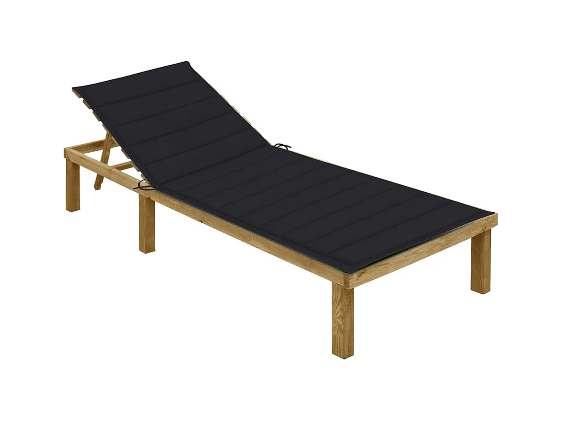 Chaise longue avec coussin noir Bois de pin imprégné