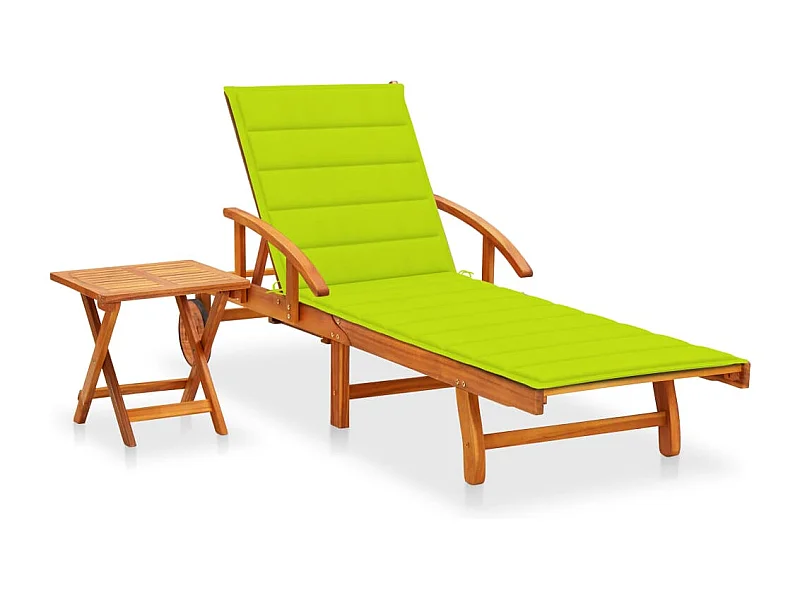 Chaise longue de jardin avec table et coussin Bois d'acacia