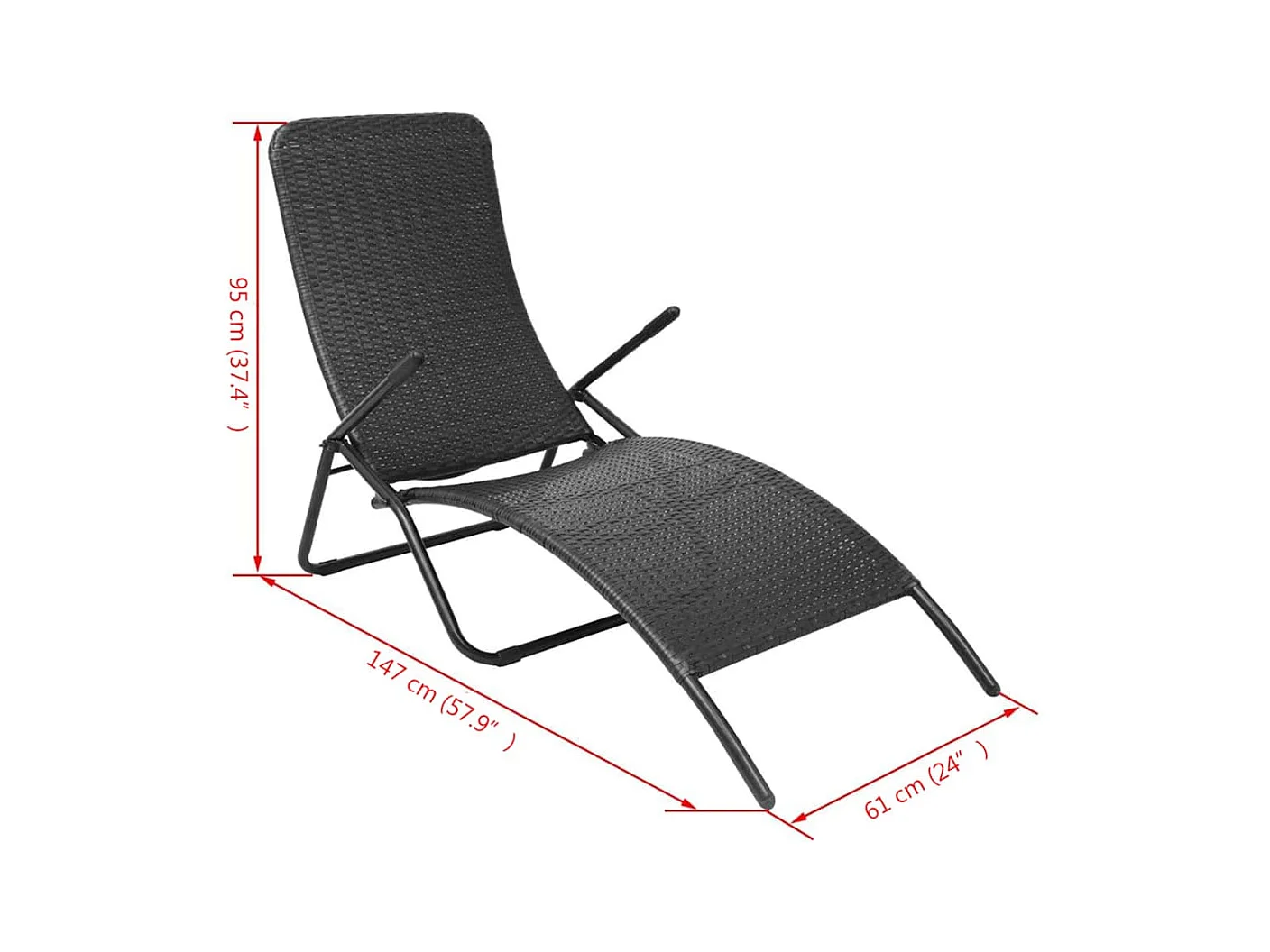 Zwarte opvouwbare loungestoel van geweven hars