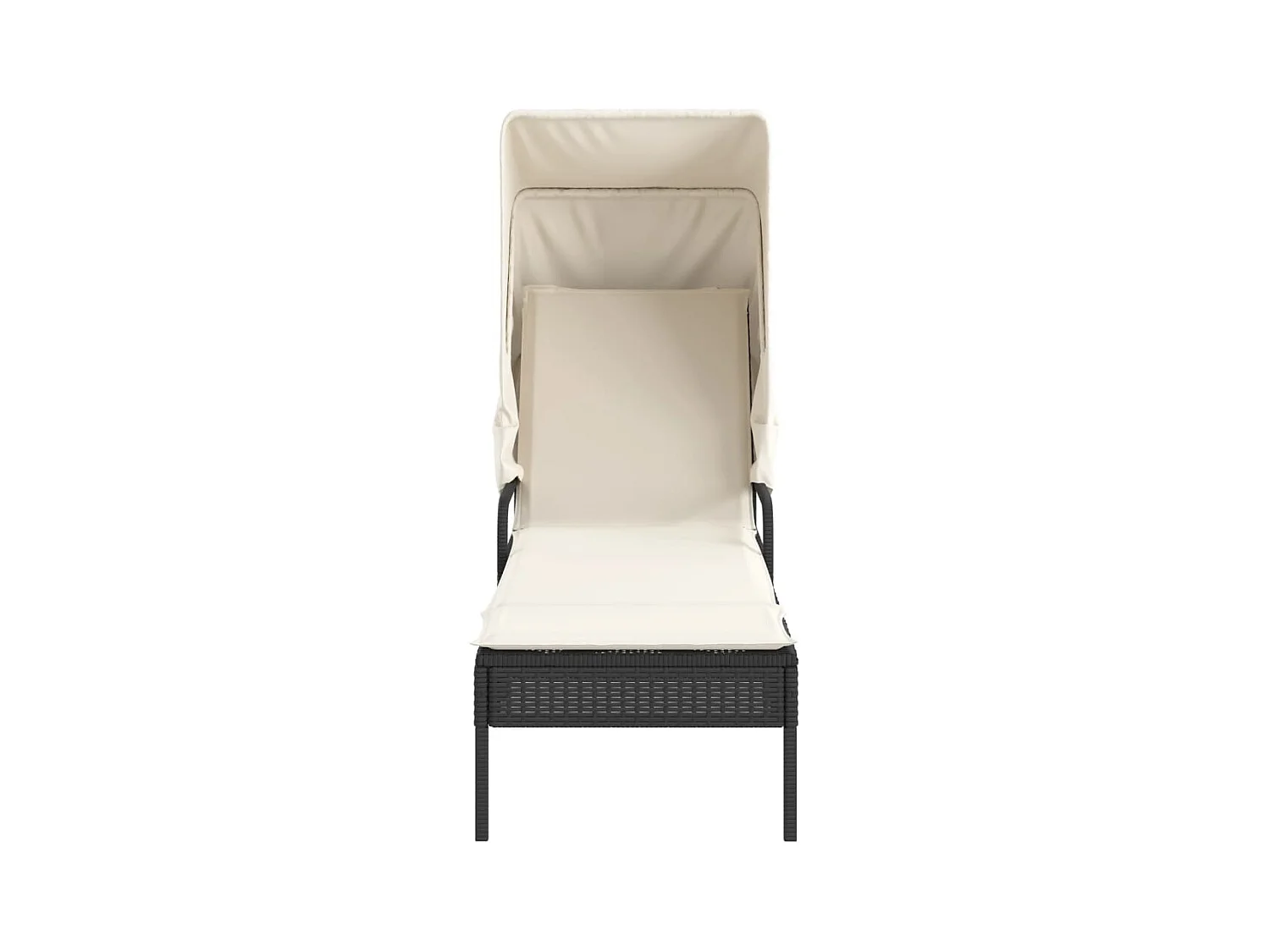 Zwarte chaise longue van kunstharsriet met luifel en tafel