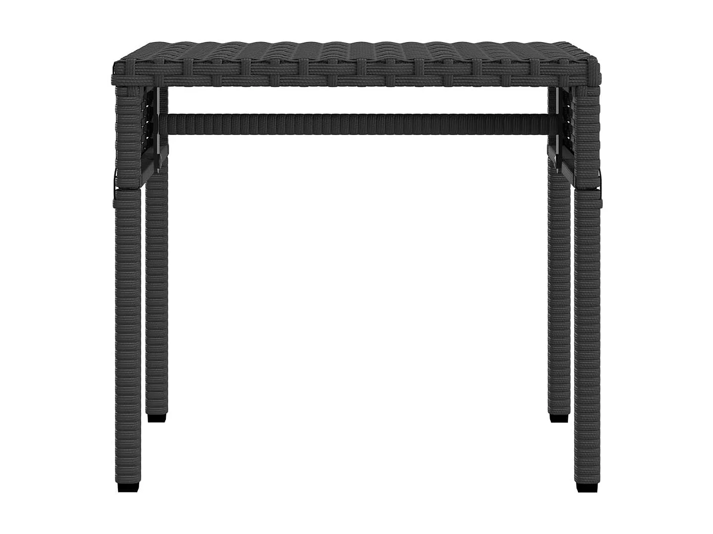 Chaise longue in vimini di resina nera con tenda da sole e tavolo