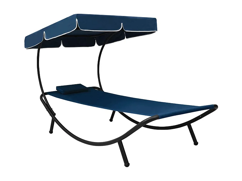 Lit de repos d'extérieur avec auvent et oreiller bleu