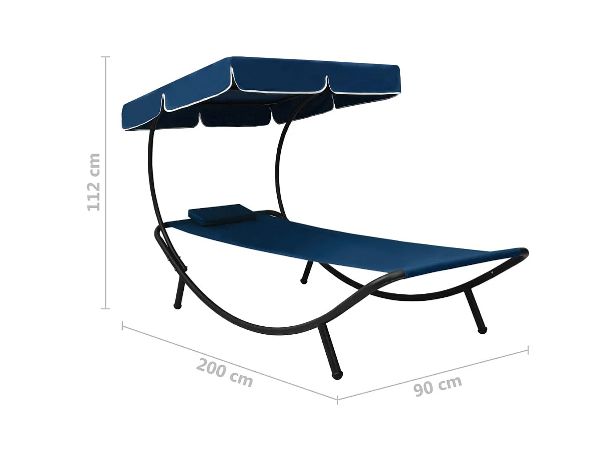 Lit de repos d'extérieur avec auvent et oreiller bleu
