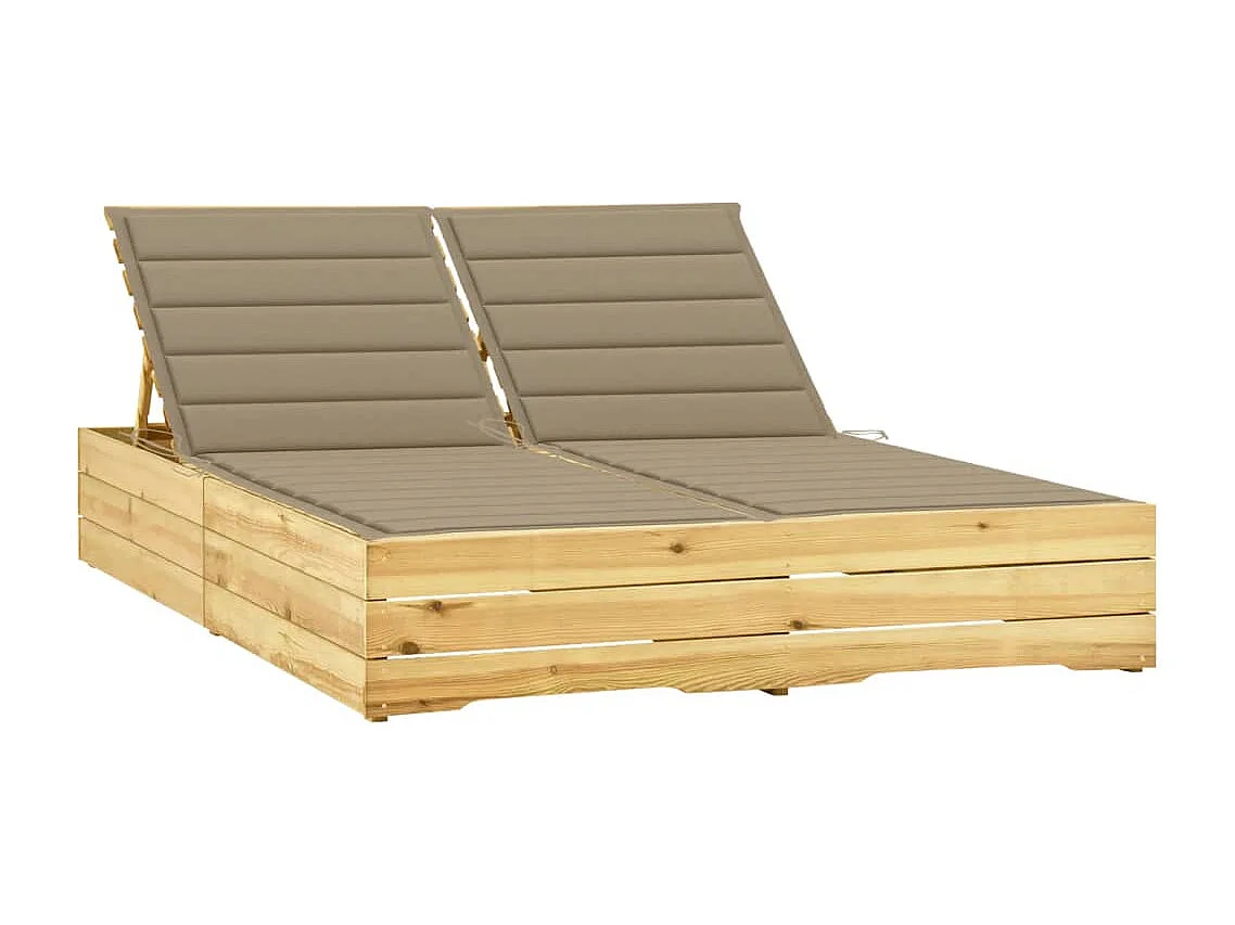Chaise longue doble y cojines beige Madera de pino impregnada