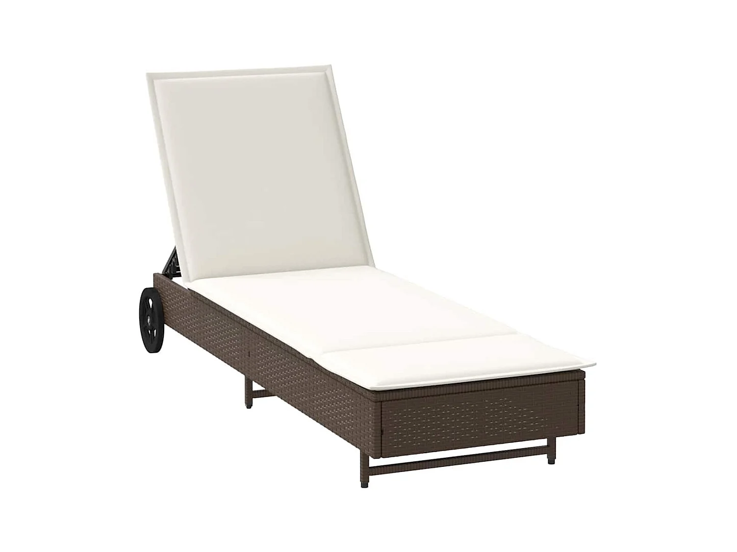 Chaise longue con ruote e cuscino in resina intrecciata marrone
