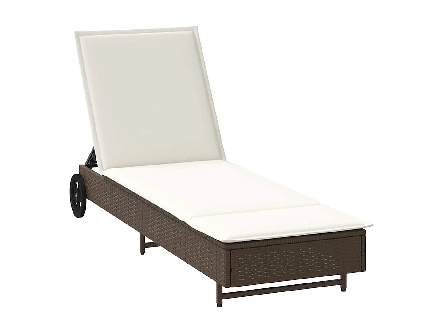 Chaise longue avec roues et coussin marron résine tressée