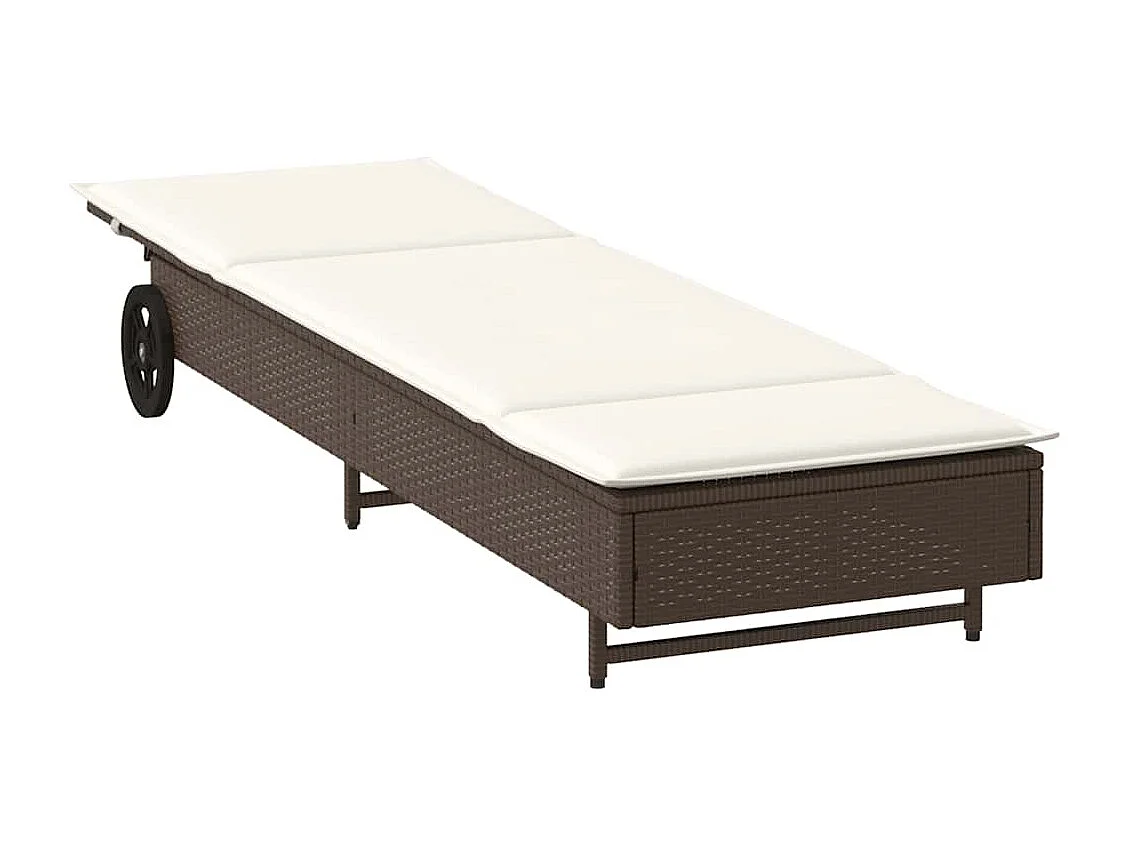 Chaise longue avec roues et coussin marron résine tressée