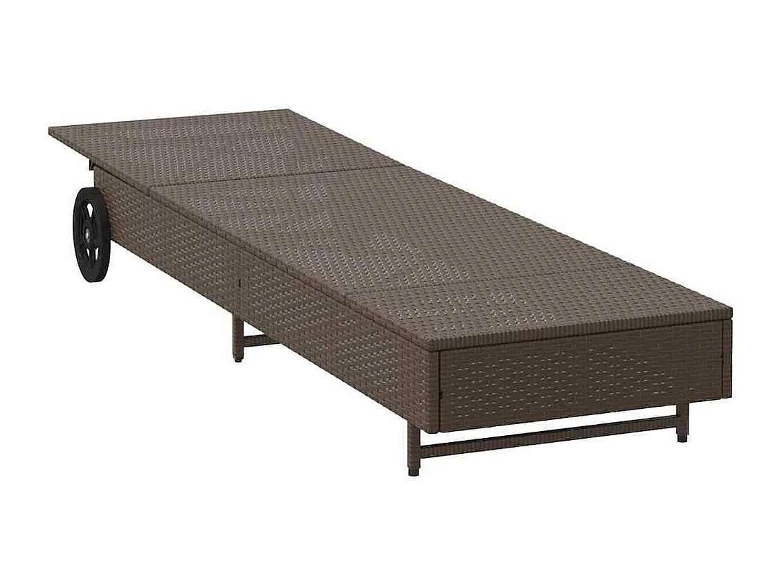 Chaise longue avec roues et coussin marron résine tressée