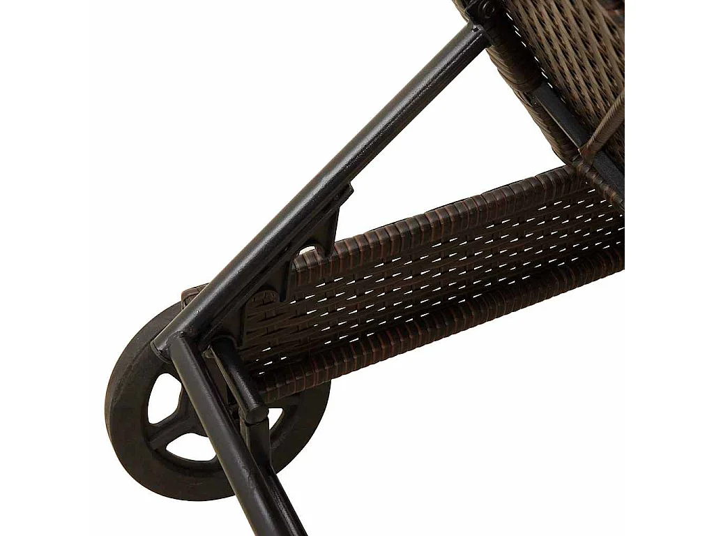 Chaise longue avec roues et coussin marron résine tressée