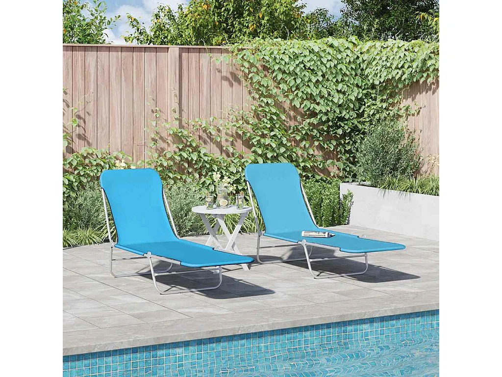 Set di 2 sedie a sdraio pieghevoli in acciaio e tessuto blu