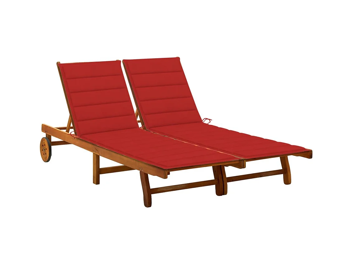Chaise longue de jardin 2 places avec coussins Acacia solide
