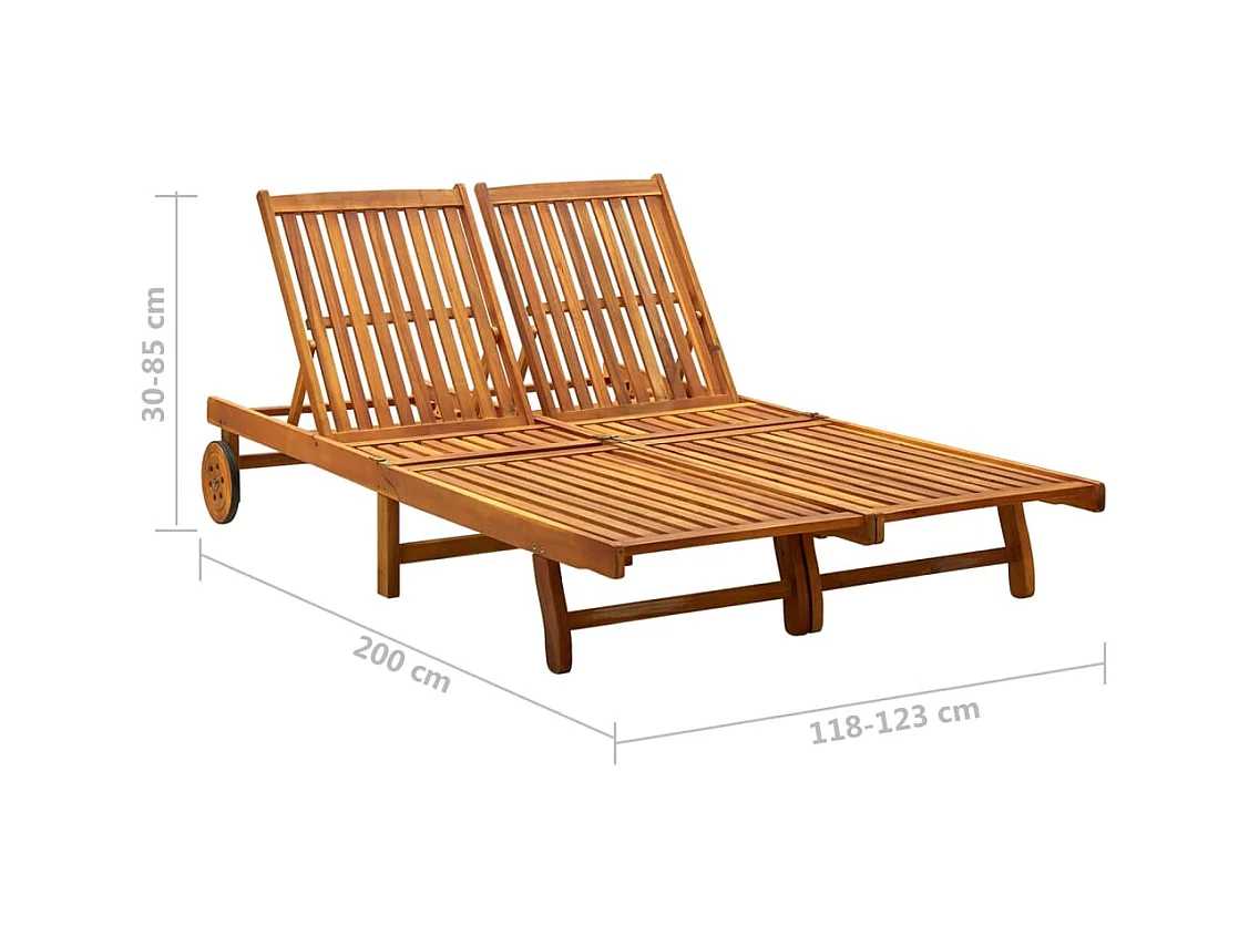Chaise longue de jardin 2 places avec coussins Acacia solide