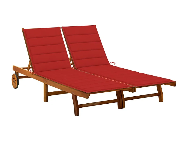 Chaise longue de jardin 2 places avec coussins Acacia solide