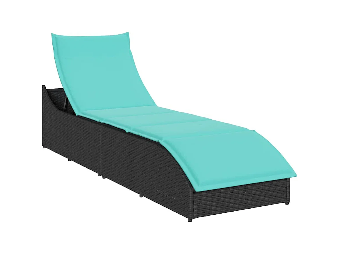 Chaise longue pliante coussin et rangement noir résine tressée