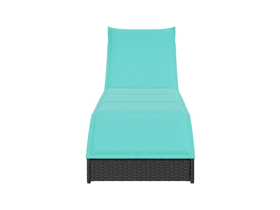 Chaise longue pliante coussin et rangement noir résine tressée