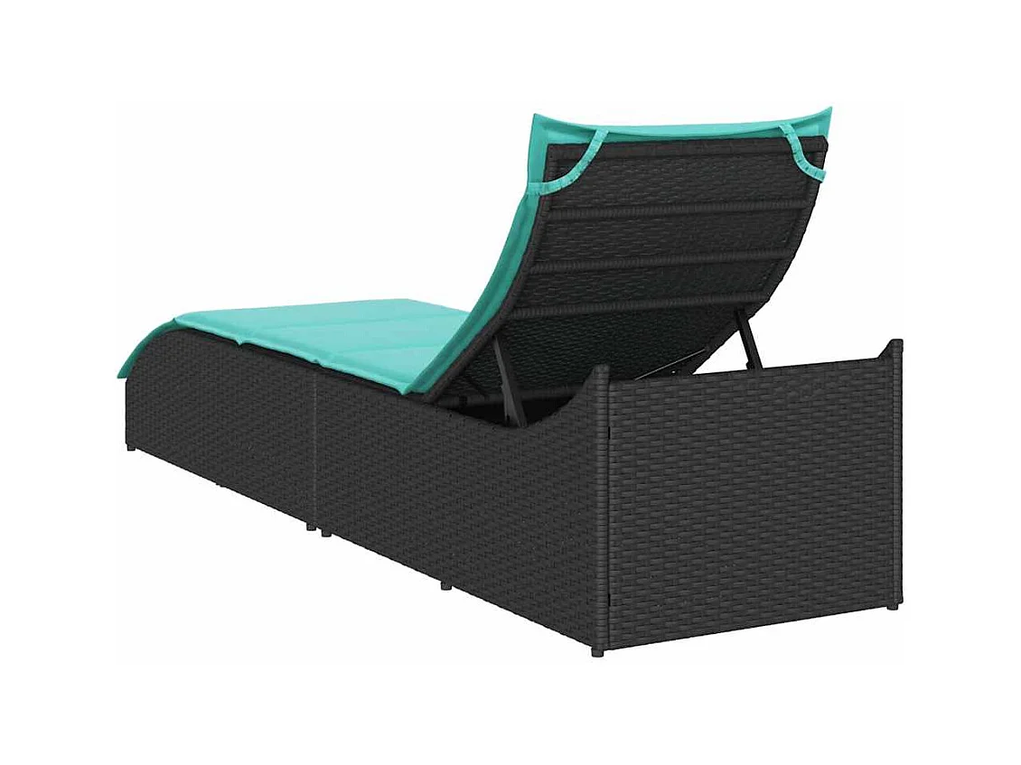 Chaise longue pliante coussin et rangement noir résine tressée