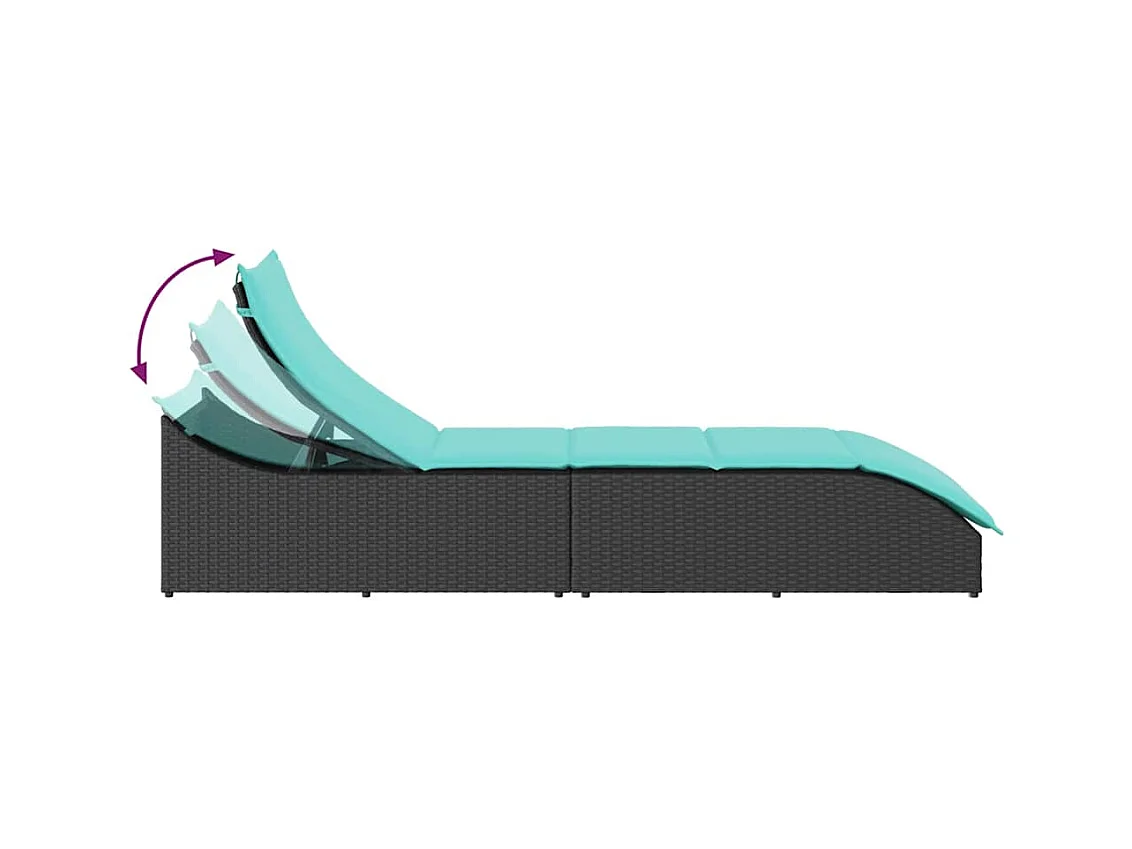 Chaise longue pliante coussin et rangement noir résine tressée