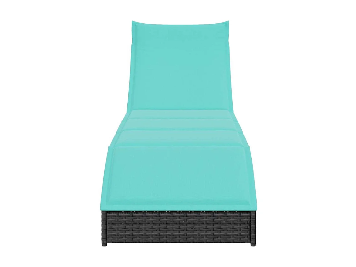 Chaise longue pliante coussin et rangement noir résine tressée