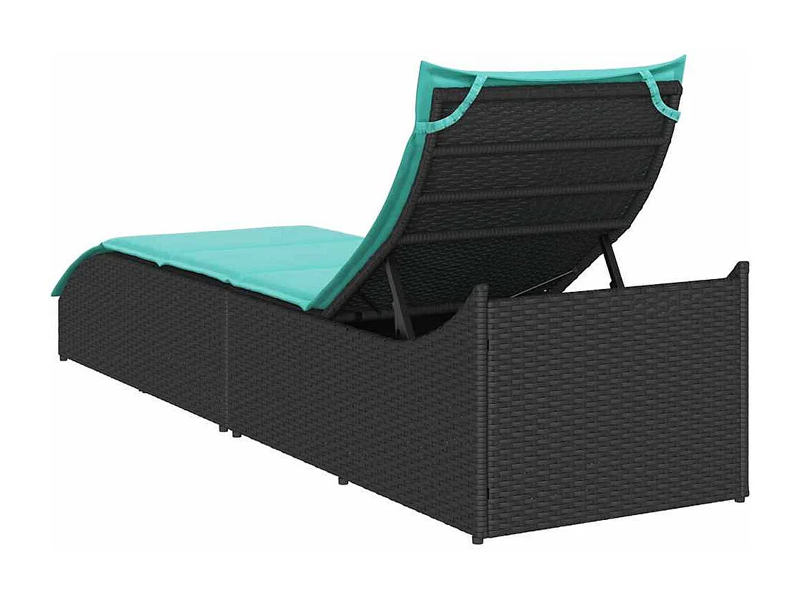 Chaise longue pliante coussin et rangement noir résine tressée