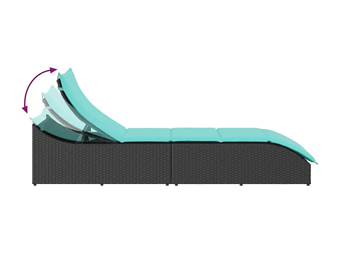 Chaise longue pliante coussin et rangement noir résine tressée