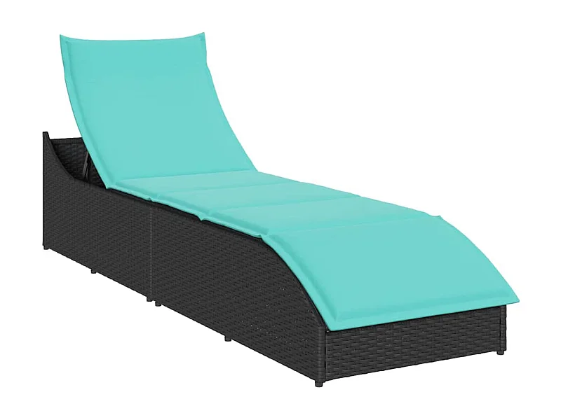 Chaise longue pliante coussin et rangement noir résine tressée