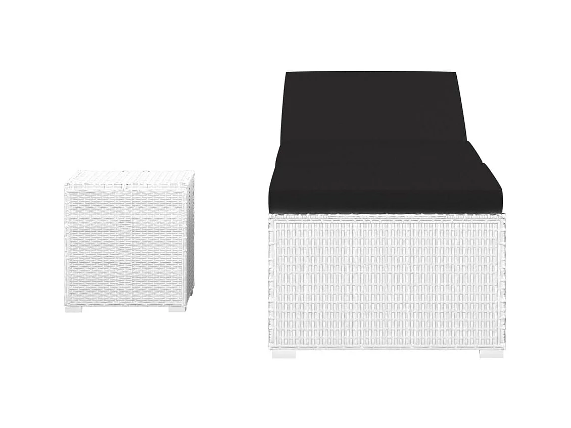 Poltrona in rattan bianco con cuscino e tavolino da tè