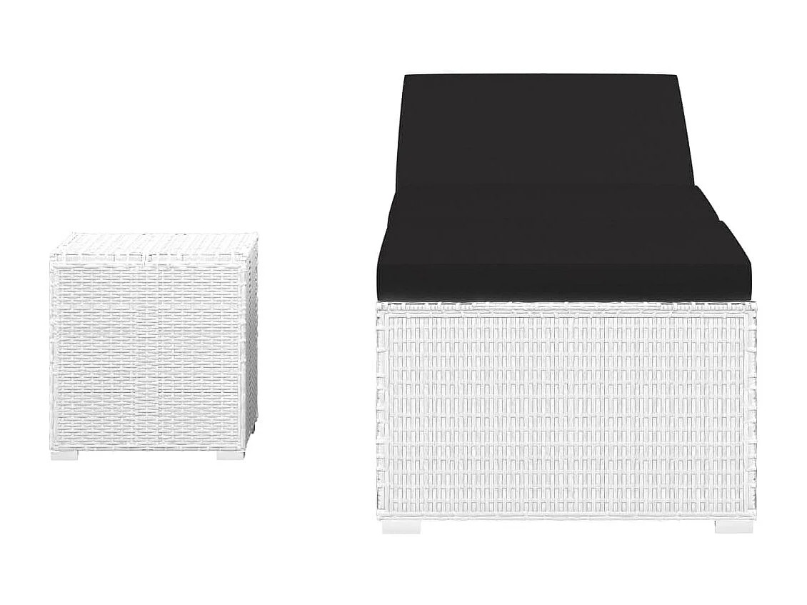 Poltrona in rattan bianco con cuscino e tavolino da tè