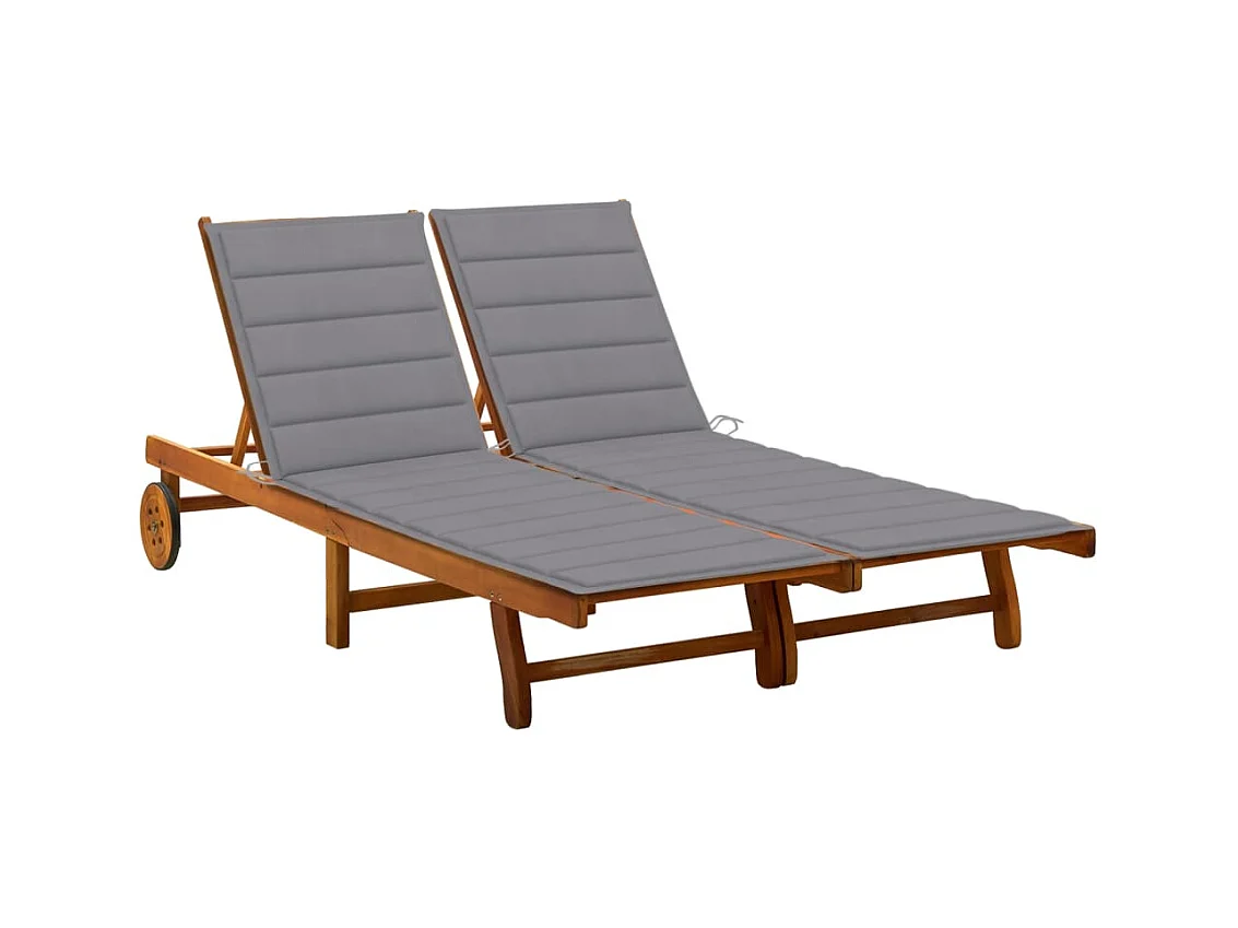 Chaise longue de jardin 2 places avec coussins Acacia solide