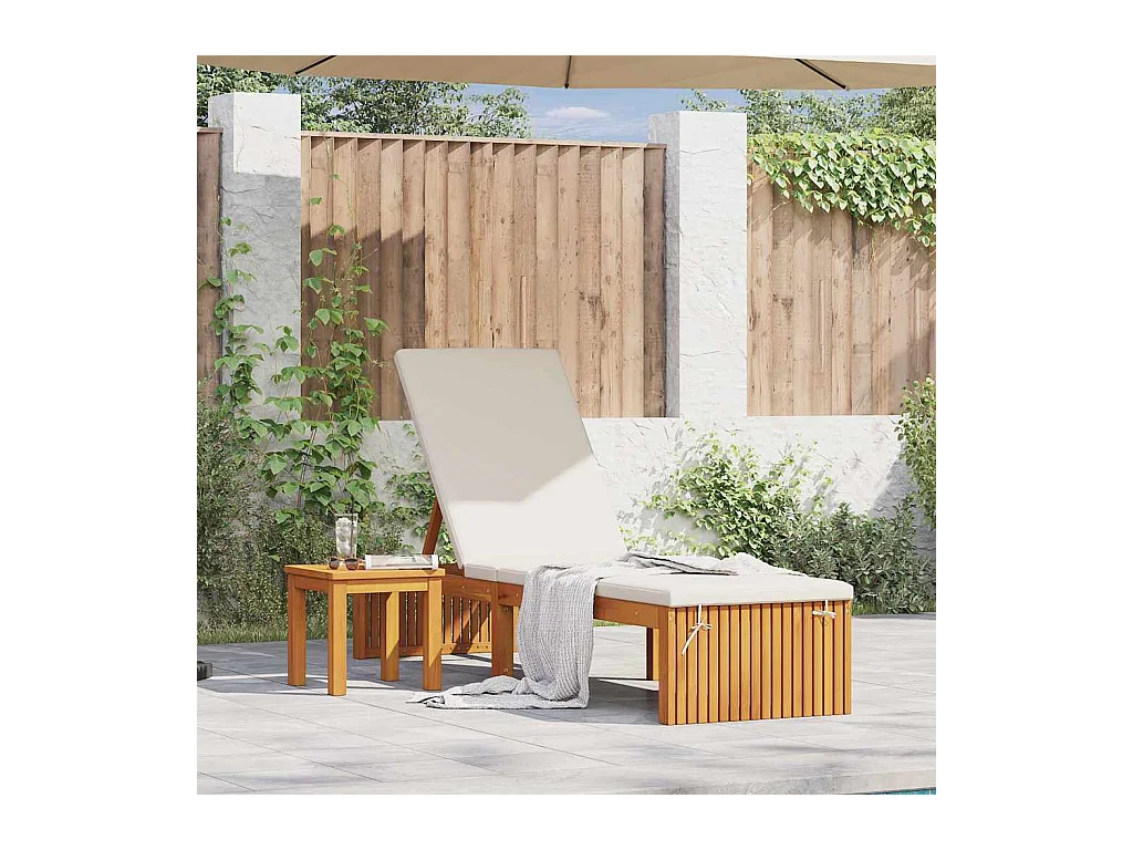 Chaise longue con cuscino 200 x 55 x 30 cm in legno di acacia