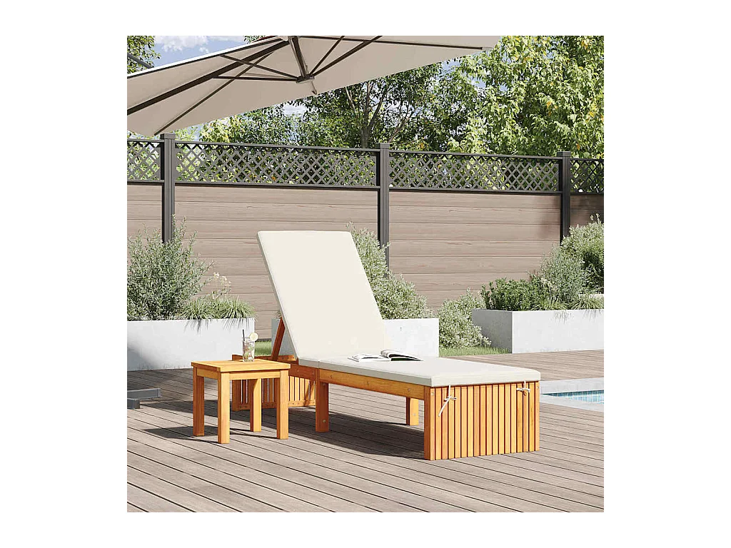 Chaise longue con cuscino 200 x 55 x 30 cm in legno di acacia