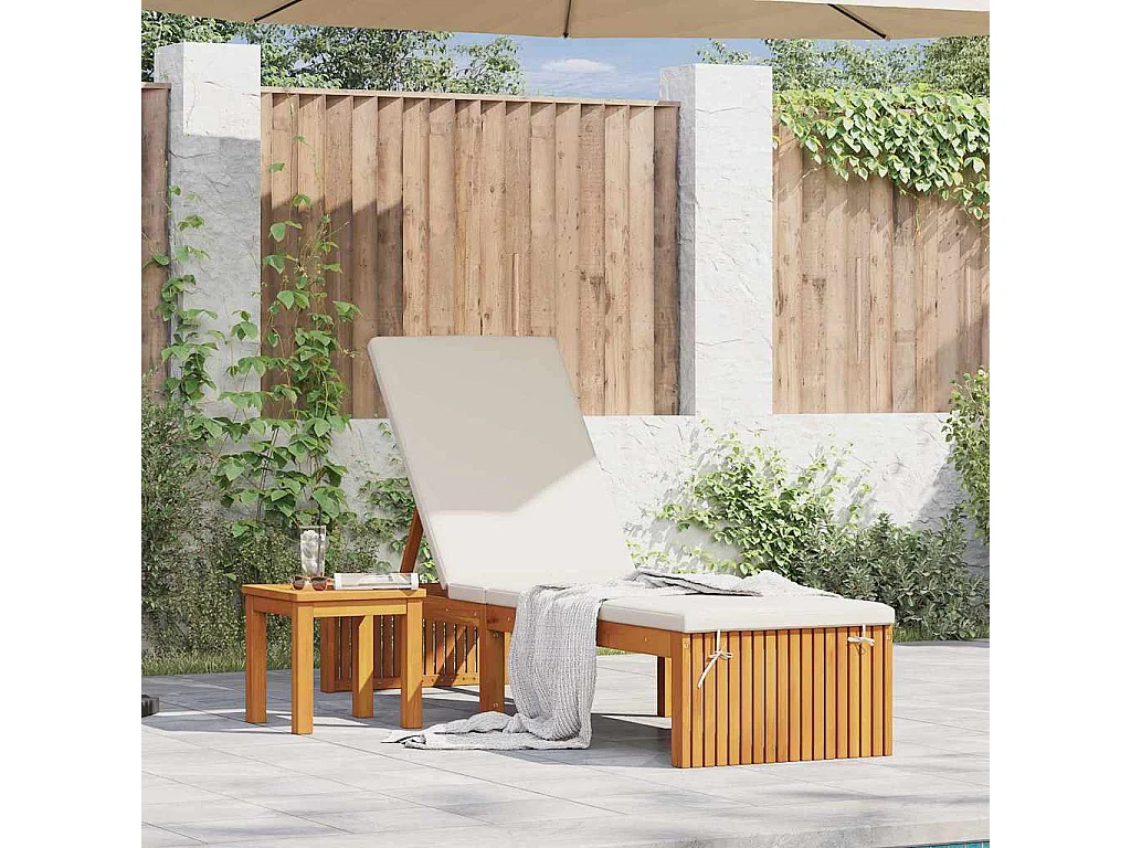 Chaise longue con cuscino 200 x 55 x 30 cm in legno di acacia