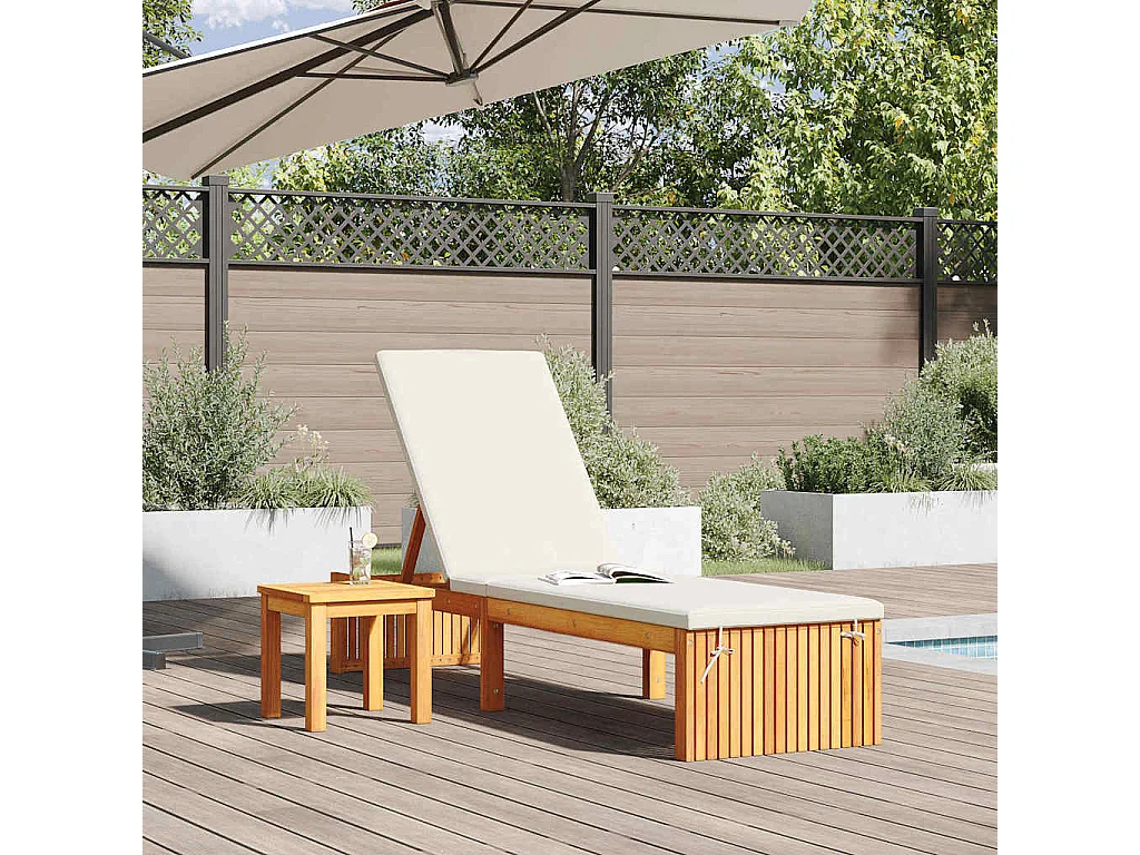 Chaise longue avec coussin 200 x 55 x 30 cm en bois d'acacia