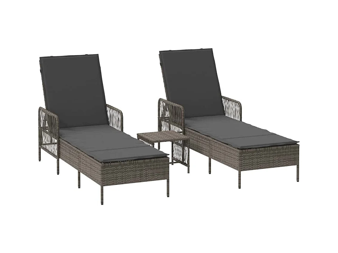 2-delige loungestoelen met kussens en tafel in grijs polyrotan