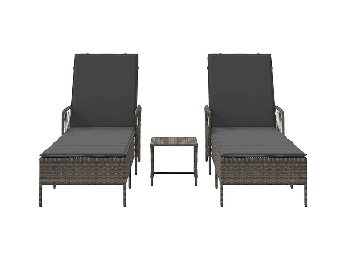 2-delige loungestoelen met kussens en tafel in grijs polyrotan