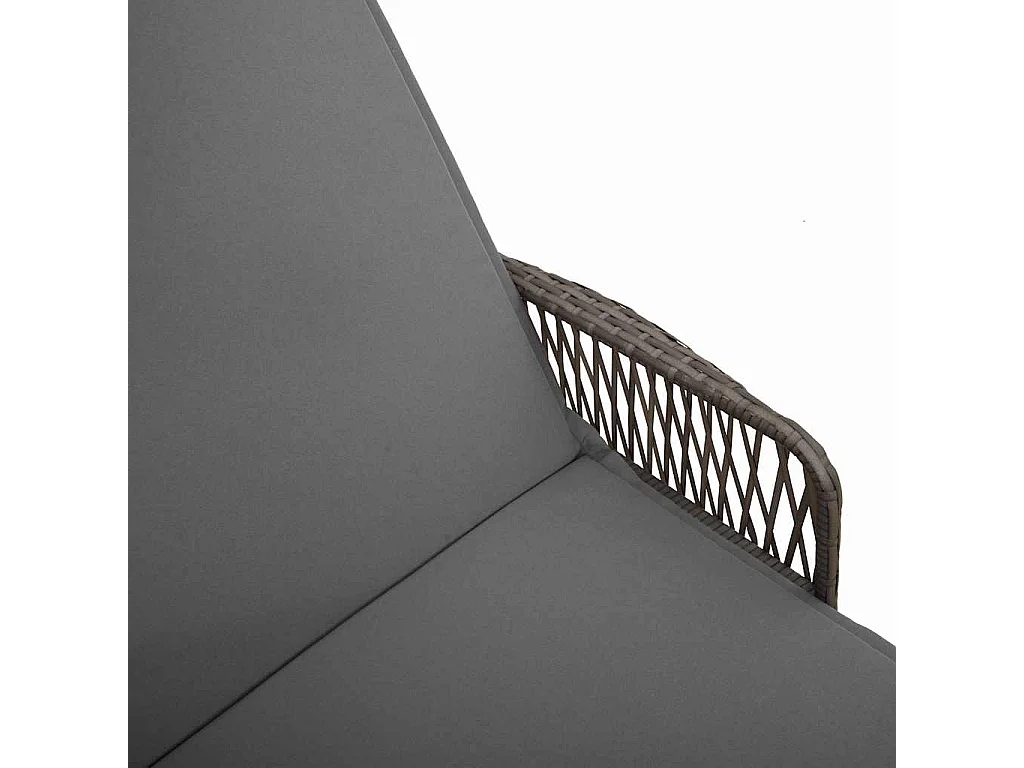 Chaises longues 2 pièces avec coussins et table en poly rattan gris