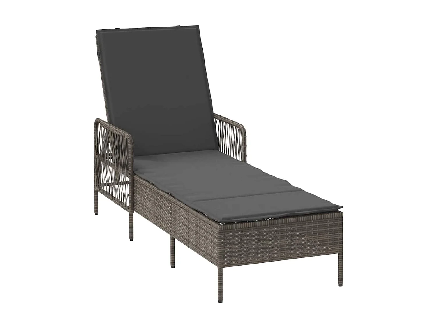Chaises longues 2 pièces avec coussins et table en poly rattan gris