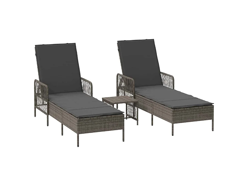 2-teilige Loungesessel mit Kissen und Tisch aus grauem Polyrattan
