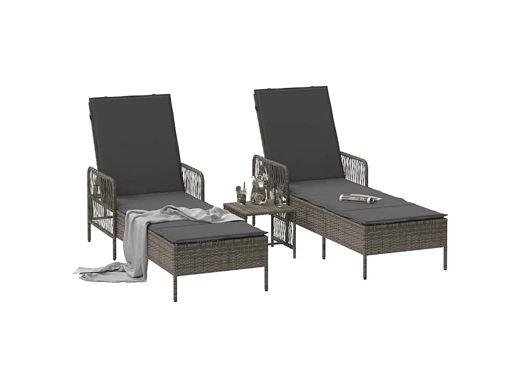 2-teilige Loungesessel mit Kissen und Tisch aus grauem Polyrattan