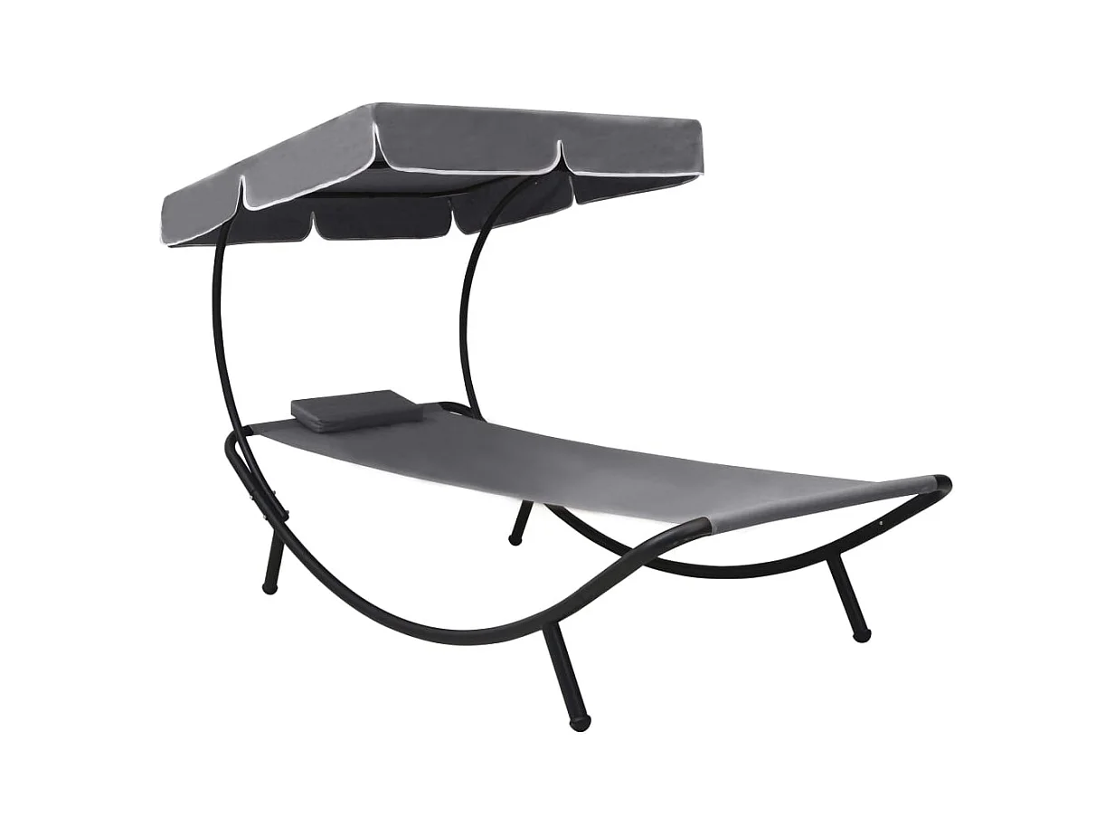 Lit de repos d'extérieur avec auvent et oreiller Gris