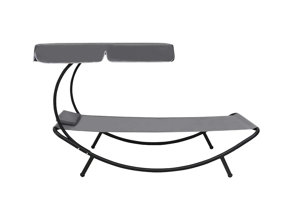 Lit de repos d'extérieur avec auvent et oreiller Gris