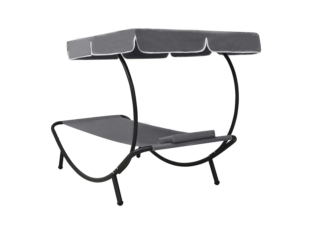 Lit de repos d'extérieur avec auvent et oreiller Gris